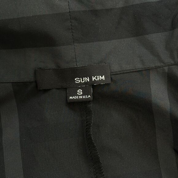 Sun Kim Cropped Open Drape Jacket Small Black Stripe Lagenlook Modern Cyberpunk - Picture 8 of 9